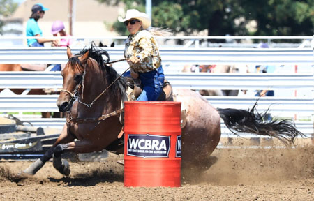 Noel Cosca riding Howie Driftin TomGrl at Salinas Rodeo Grounds WCBRA Barrel Race